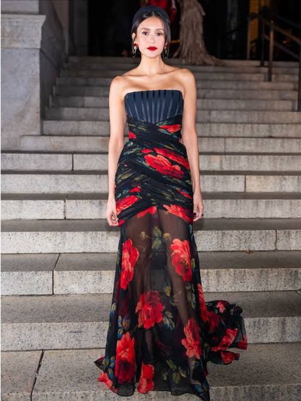 Carolina Herrera Silk Chiffon Floral Bustier Gown
